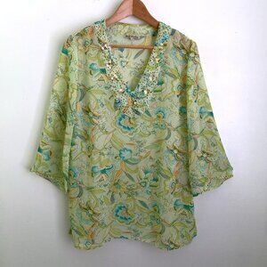 FMX Studio Sheer Floral Tunic Blouse Swim Coverup